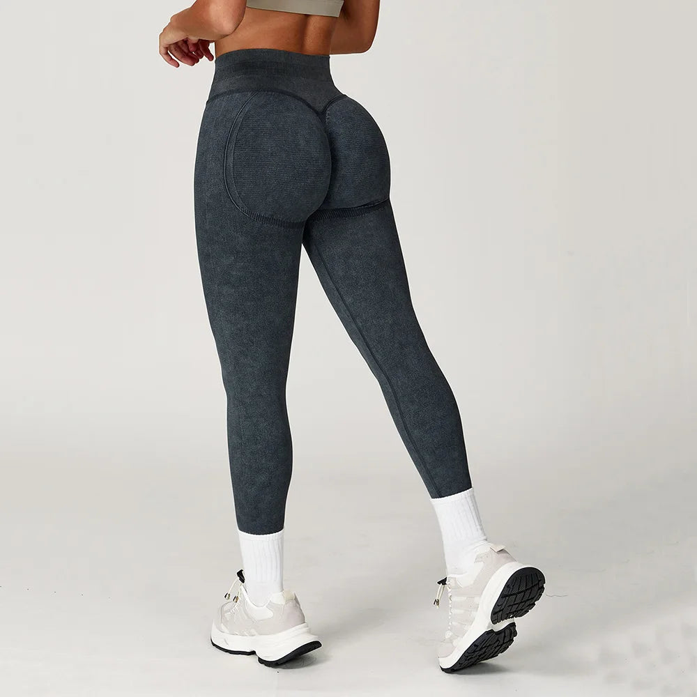 Seamless High-Waist Scrunch Yoga Leggings for Women – Ribbed Workout Tights for Gym & Fitness