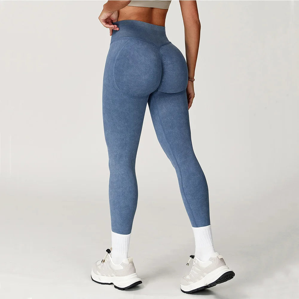 Seamless High-Waist Scrunch Yoga Leggings for Women – Ribbed Workout Tights for Gym & Fitness