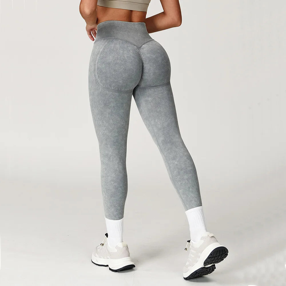 Seamless High-Waist Scrunch Yoga Leggings for Women – Ribbed Workout Tights for Gym & Fitness