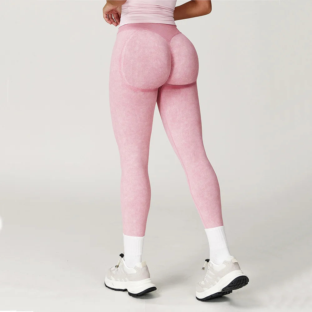 Seamless High-Waist Scrunch Yoga Leggings for Women – Ribbed Workout Tights for Gym & Fitness