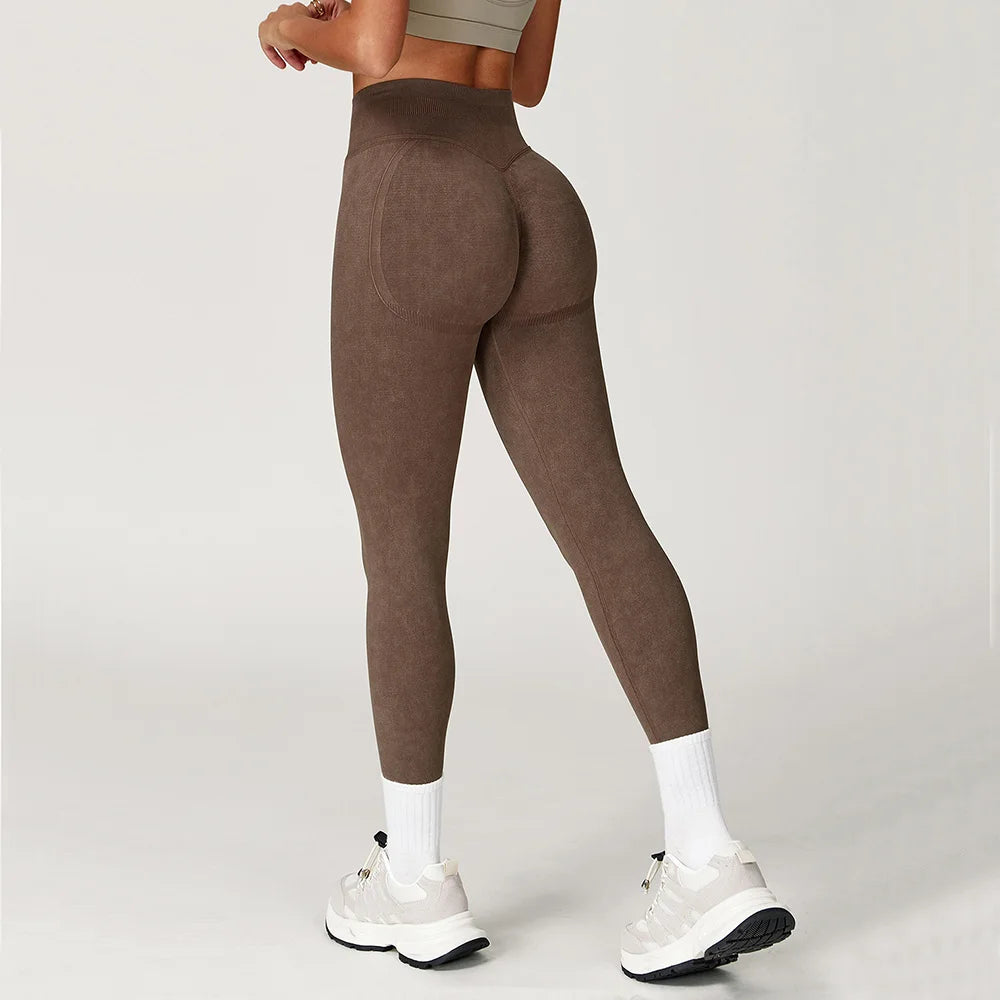 Seamless High-Waist Scrunch Yoga Leggings for Women – Ribbed Workout Tights for Gym & Fitness
